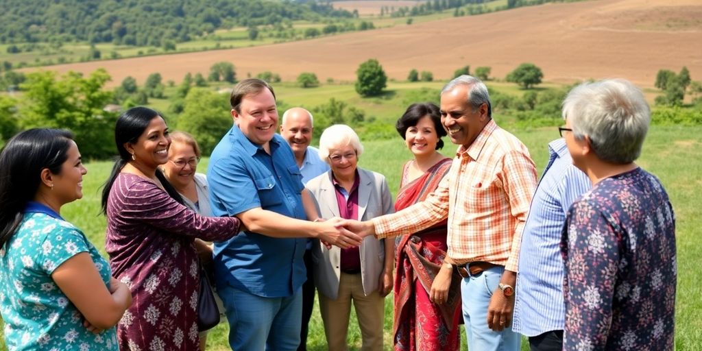 Property owners and buyers celebrating a successful land sale.
