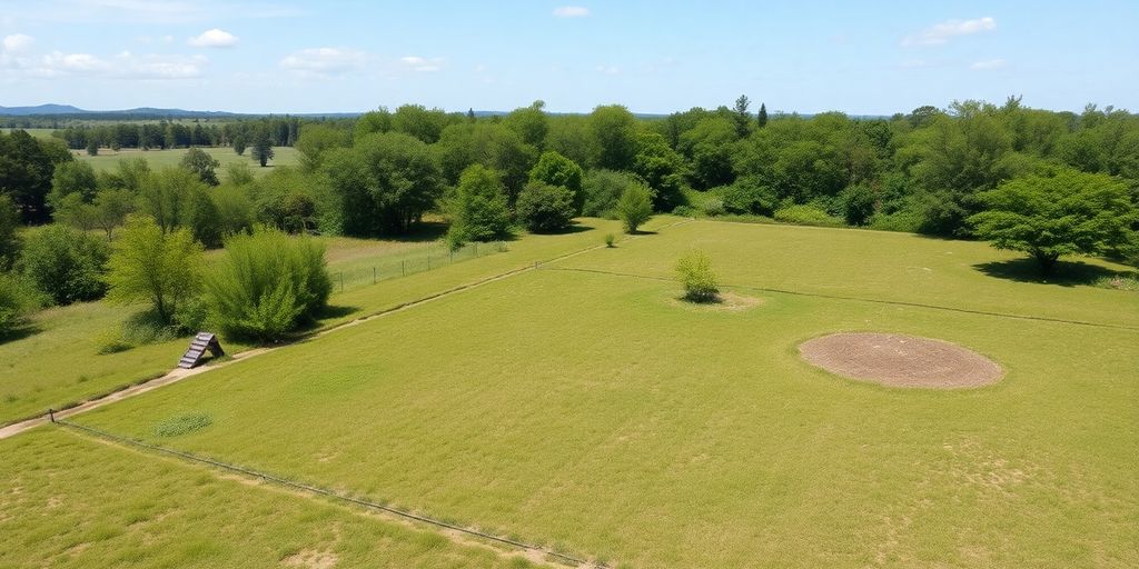 A scenic land plot under clear skies and greenery.
