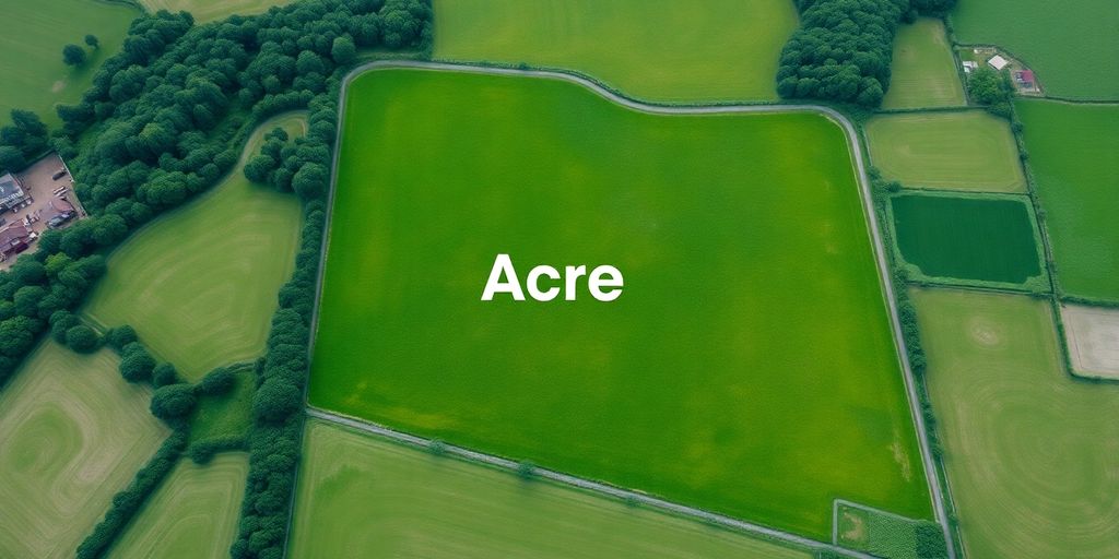 Aerial view of a green landscape showing an acre.