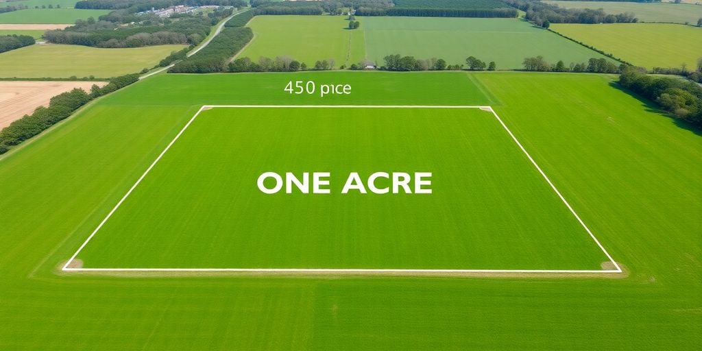 Aerial view of a green field representing one acre.