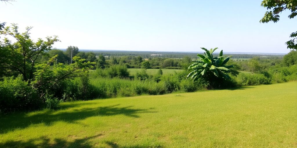 Vacant land with greenery and open skies.