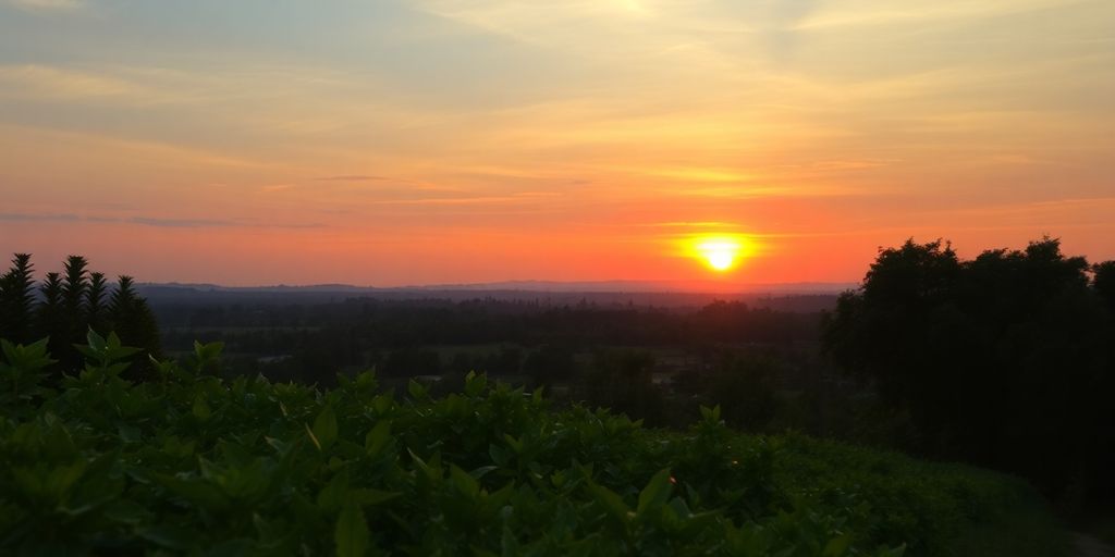 Scenic sunset over a beautiful plot of land.